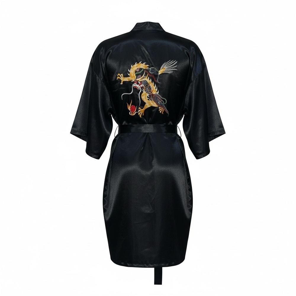 Esme Satin Dragon Robe Black Chinese Size Large